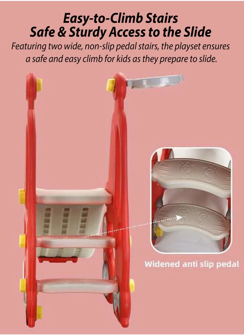 DBLEW - 3 in 1 Kids Slide and Swing Playset with Basketball Hoop Height Adjustable Swing with Backrest and Footrest, Detachable Smooth Curved Slide with Safety Rails, Non-Slip Pedal Stairs, Indoor & Outdoor Playground for Toddlers & Children Playing Toy Baby Hanging Chair Kindergarten Baby Large Playground For Fun and Enjoyment - Image 1