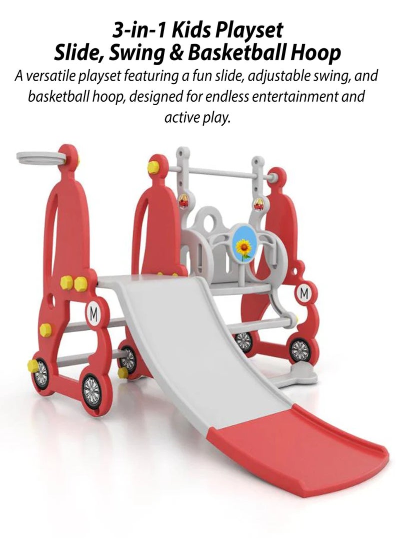DBLEW - 3 in 1 Kids Slide and Swing Playset with Basketball Hoop Height Adjustable Swing with Backrest and Footrest, Detachable Smooth Curved Slide with Safety Rails, Non-Slip Pedal Stairs, Indoor & Outdoor Playground for Toddlers & Children Playing Toy Baby Hanging Chair Kindergarten Baby Large Playground For Fun and Enjoyment - Image 1