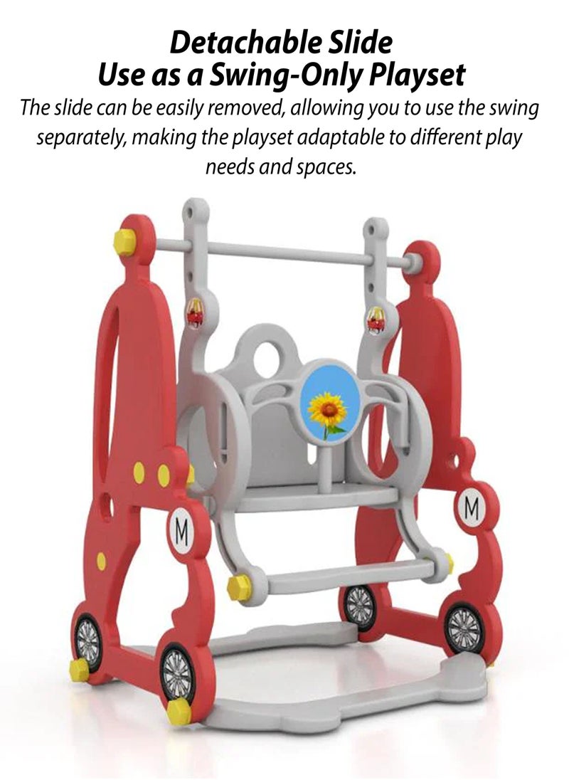 DBLEW - 3 in 1 Kids Slide and Swing Playset with Basketball Hoop Height Adjustable Swing with Backrest and Footrest, Detachable Smooth Curved Slide with Safety Rails, Non-Slip Pedal Stairs, Indoor & Outdoor Playground for Toddlers & Children Playing Toy Baby Hanging Chair Kindergarten Baby Large Playground For Fun and Enjoyment - Image 1