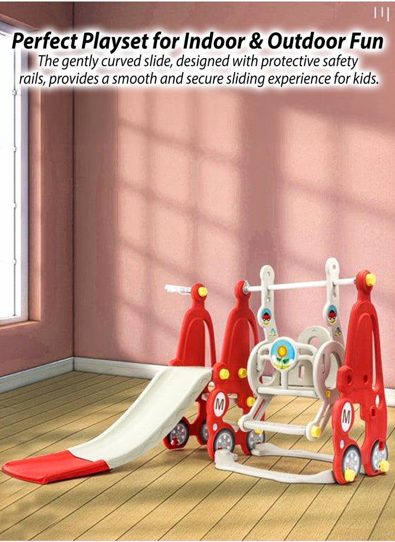 DBLEW - 3 in 1 Kids Slide and Swing Playset with Basketball Hoop Height Adjustable Swing with Backrest and Footrest, Detachable Smooth Curved Slide with Safety Rails, Non-Slip Pedal Stairs, Indoor & Outdoor Playground for Toddlers & Children Playing Toy Baby Hanging Chair Kindergarten Baby Large Playground For Fun and Enjoyment - Image 1