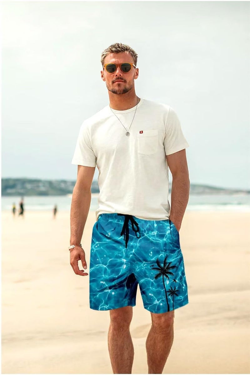 Lzzidou Men's Swim Trunks Hawaiian Bathing Mesh Lining Suit Swimsuits Beach Shorts with Pockets - Image 3