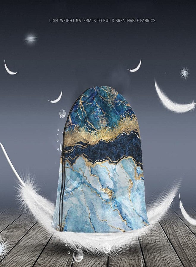 Beabes Marbled Blue Drawstring Bags Backpack Bag Golden Abstract Liquid Paint Art Marble Texture Luxury Pattern Sport Gym Sack Drawstring Bag String Bag Yoga Bag for Men Women - Image 2