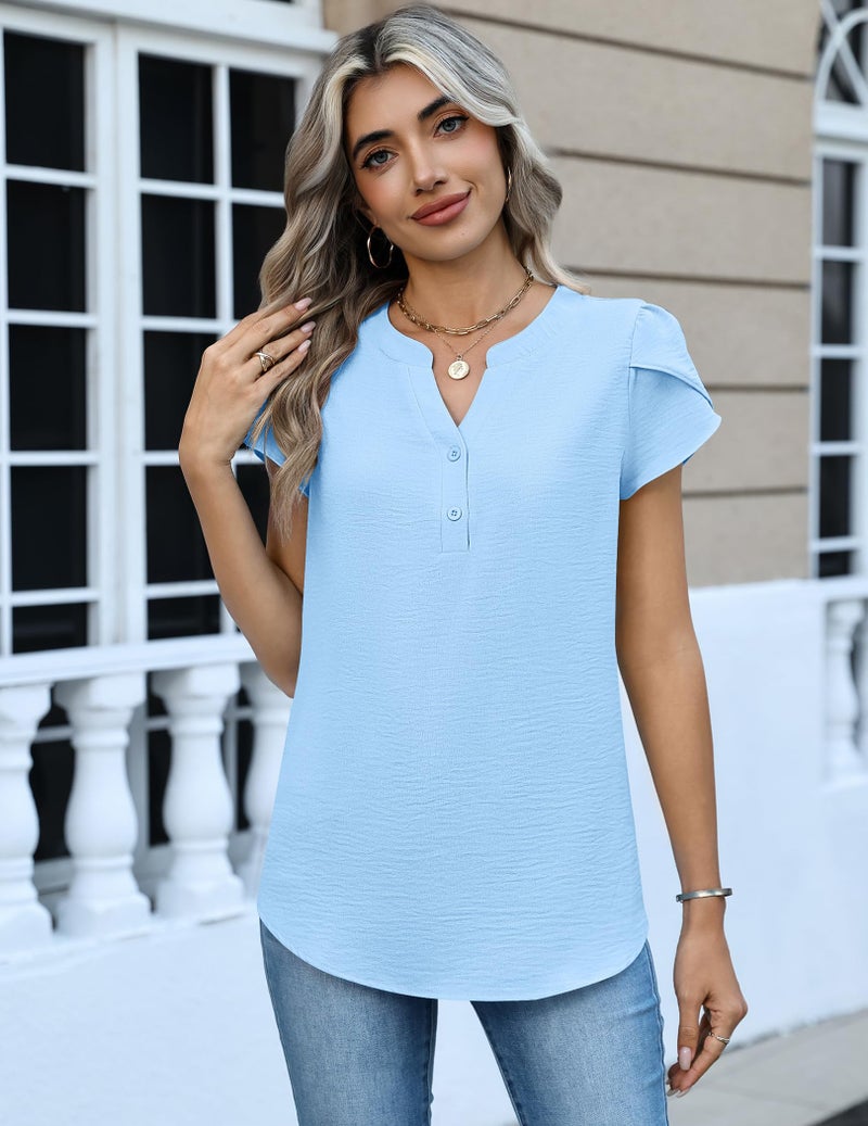 Zeagoo Summer Tops for Women 2026 Short Sleeve Tshirts Shirts Work Blouses Dressy Casual Outfits Light Blue - Image 5