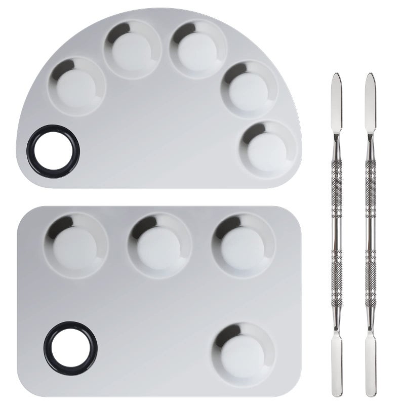 Penugo Professional Stainless Steel Makeup Palette2 Pieces Cosmetic Palette with Spatula Tool Nailart Mixing Palette for Cosmetic Pigment Blending