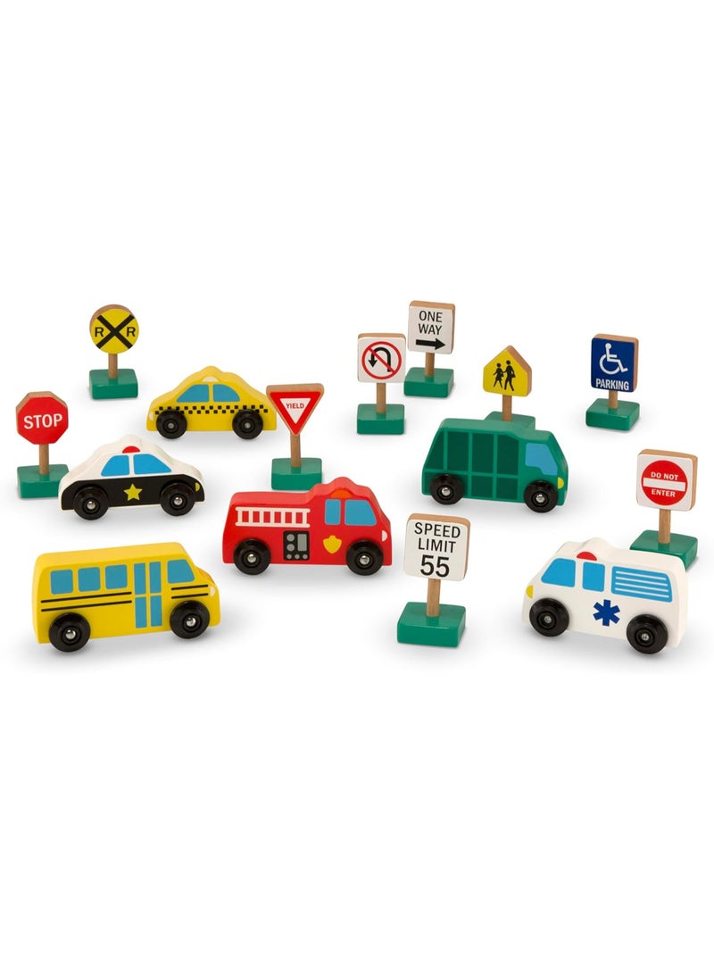 Melissa & Doug Wooden Vehicles & Traffic Signs Playset – 15 Pieces - Image 2