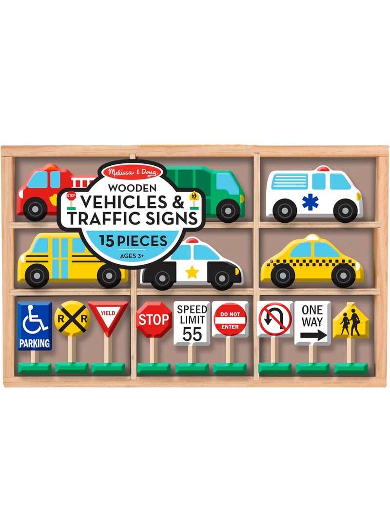 Melissa & Doug Wooden Vehicles & Traffic Signs Playset – 15 Pieces - Image 3