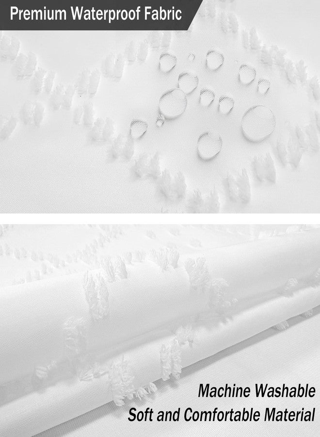 Ufeela Boho White Fabric Textured Shower Curtain 72Wx72L Inch Farmhouse White Tufted Bohemian Geometric Shabby Chic Modern Vintage Luxury Cloth Bathroom Set Bath Bathtub Accessories Home Decor - Image 3