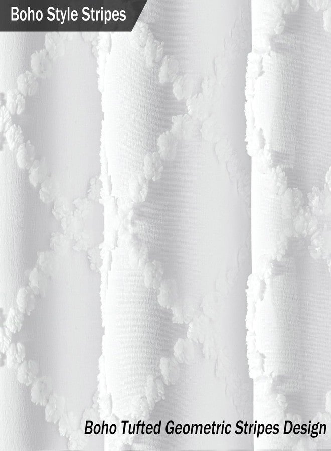 Ufeela Boho White Fabric Textured Shower Curtain 72Wx72L Inch Farmhouse White Tufted Bohemian Geometric Shabby Chic Modern Vintage Luxury Cloth Bathroom Set Bath Bathtub Accessories Home Decor - Image 2