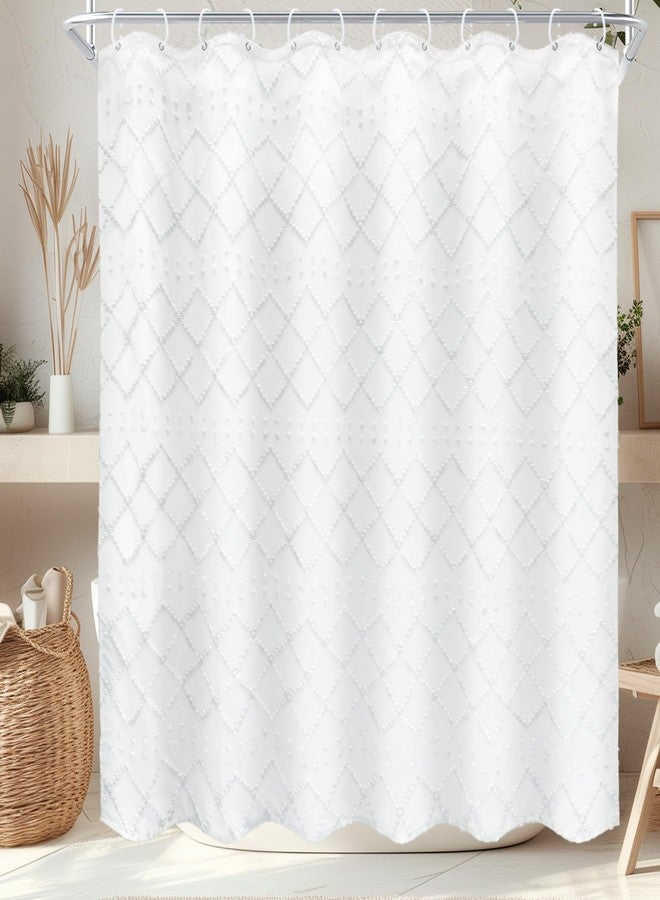 Ufeela Boho White Fabric Textured Shower Curtain 72Wx72L Inch Farmhouse White Tufted Bohemian Geometric Shabby Chic Modern Vintage Luxury Cloth Bathroom Set Bath Bathtub Accessories Home Decor - Image 5