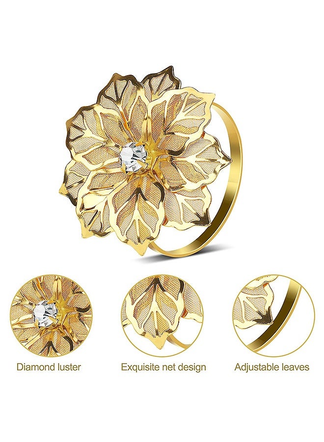 Photon 6 PCS Napkin Rings, Gold Flower Napkin Ring Holders, For Wedding Mother's Day Gather Prom Party Table Decoration - Image 3