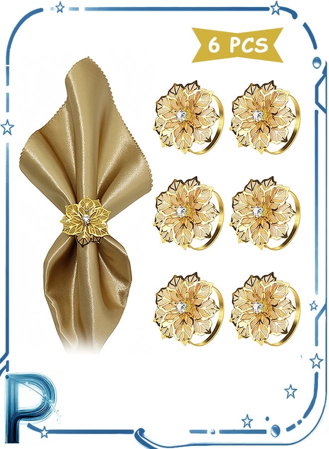 Photon 6 PCS Napkin Rings, Gold Flower Napkin Ring Holders, For Wedding Mother's Day Gather Prom Party Table Decoration - Image 1