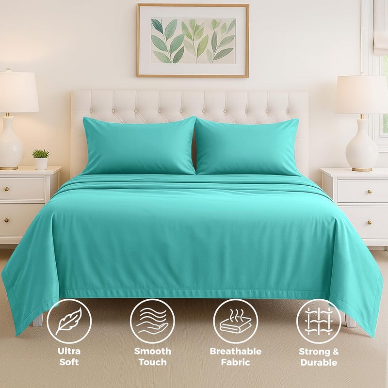 Pure Bedding Bed Sheets - Queen Sheet Set [6-Piece, Aqua] - Hotel Luxury 1800 Brushed Microfiber - Soft and Breathable - Deep Pocket Fitted Sheet, Flat Sheet, Pillow Cases - Image 3