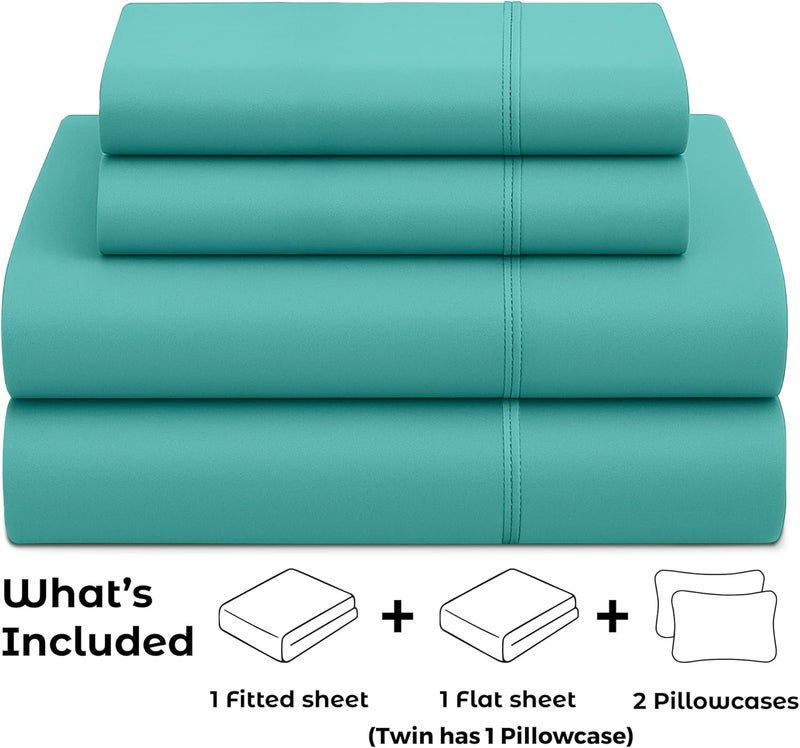 Pure Bedding Bed Sheets - Queen Sheet Set [6-Piece, Aqua] - Hotel Luxury 1800 Brushed Microfiber - Soft and Breathable - Deep Pocket Fitted Sheet, Flat Sheet, Pillow Cases - Image 2