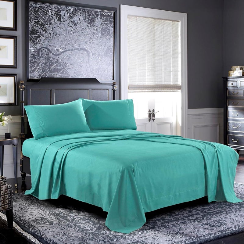 Pure Bedding Bed Sheets - Queen Sheet Set [6-Piece, Aqua] - Hotel Luxury 1800 Brushed Microfiber - Soft and Breathable - Deep Pocket Fitted Sheet, Flat Sheet, Pillow Cases - Image 1