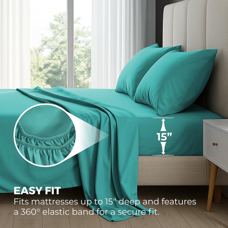 Pure Bedding Bed Sheets - Queen Sheet Set [6-Piece, Aqua] - Hotel Luxury 1800 Brushed Microfiber - Soft and Breathable - Deep Pocket Fitted Sheet, Flat Sheet, Pillow Cases - Image 5