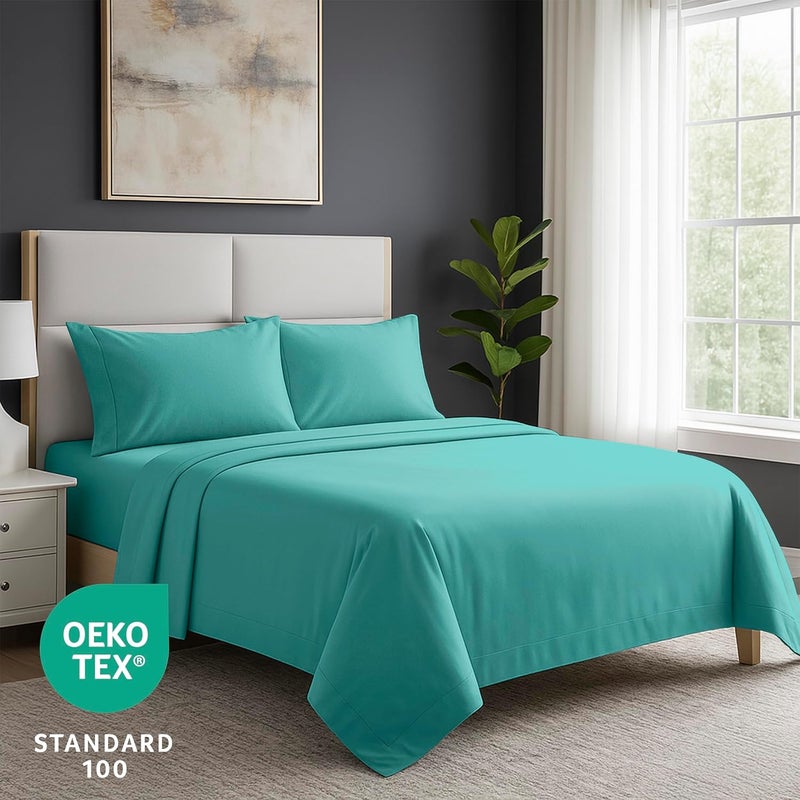 Pure Bedding Bed Sheets - Queen Sheet Set [6-Piece, Aqua] - Hotel Luxury 1800 Brushed Microfiber - Soft and Breathable - Deep Pocket Fitted Sheet, Flat Sheet, Pillow Cases - Image 4