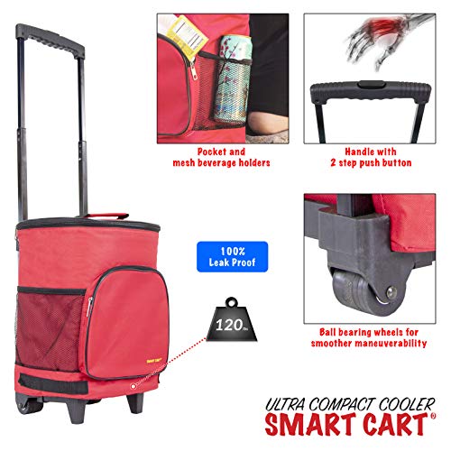 dbest products Ultra Compact Cooler Smart Cart, Red Insulated Collapsible Rolling Tailgate BBQ Beach Summer - Image 3