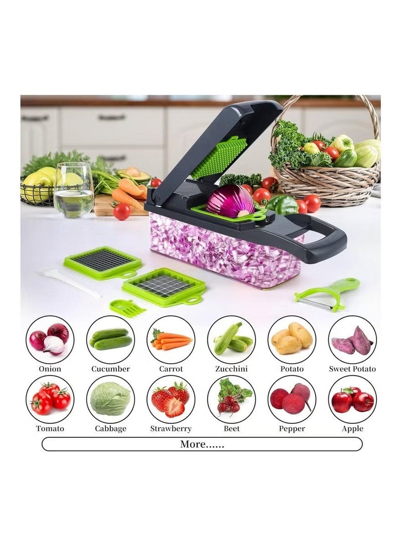 Vegetable Chopper 16-in-1 – Multifunctional Food Cutter with 8 Interchangeable Blades, Large Storage Container, Onion & Garlic Chopper, Kitchen Slicer and Dicer - Image 2