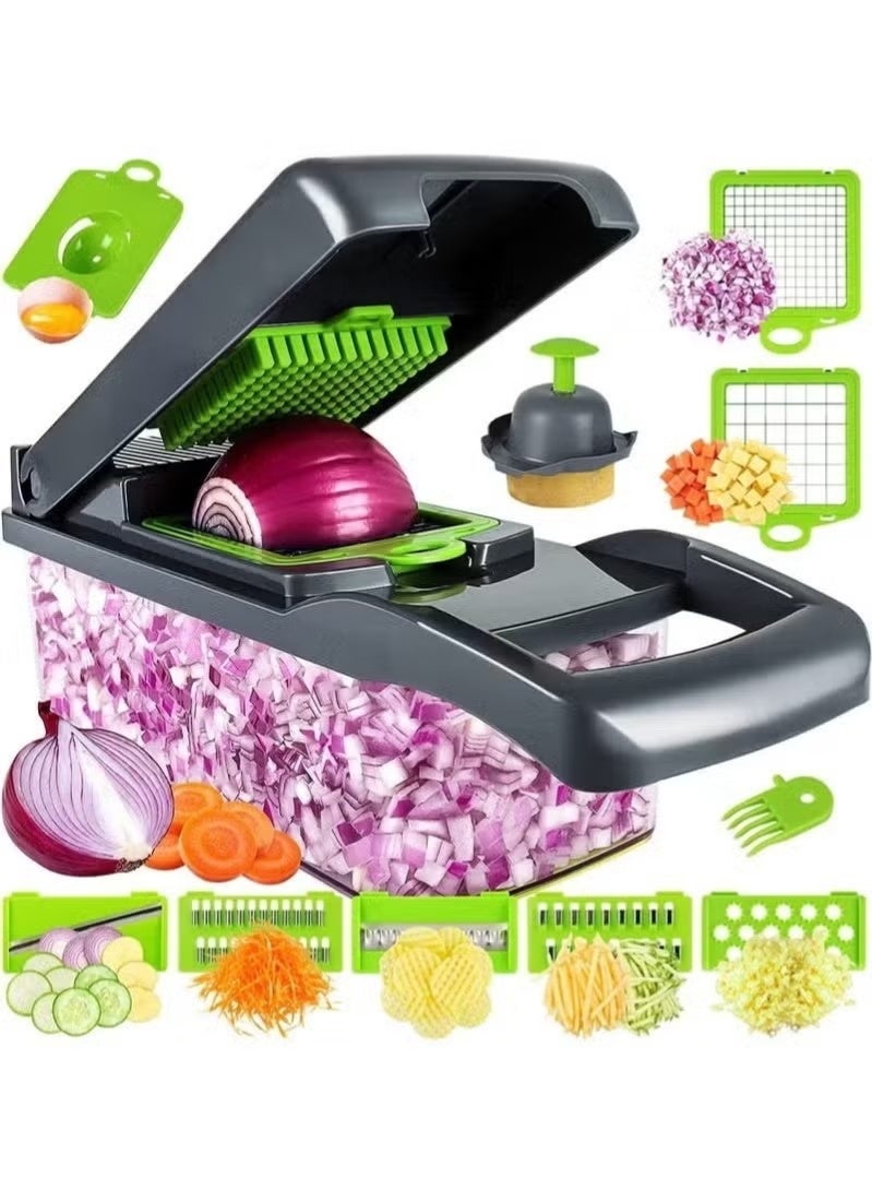 Vegetable Chopper 16-in-1 – Multifunctional Food Cutter with 8 Interchangeable Blades, Large Storage Container, Onion & Garlic Chopper, Kitchen Slicer and Dicer - Image 1