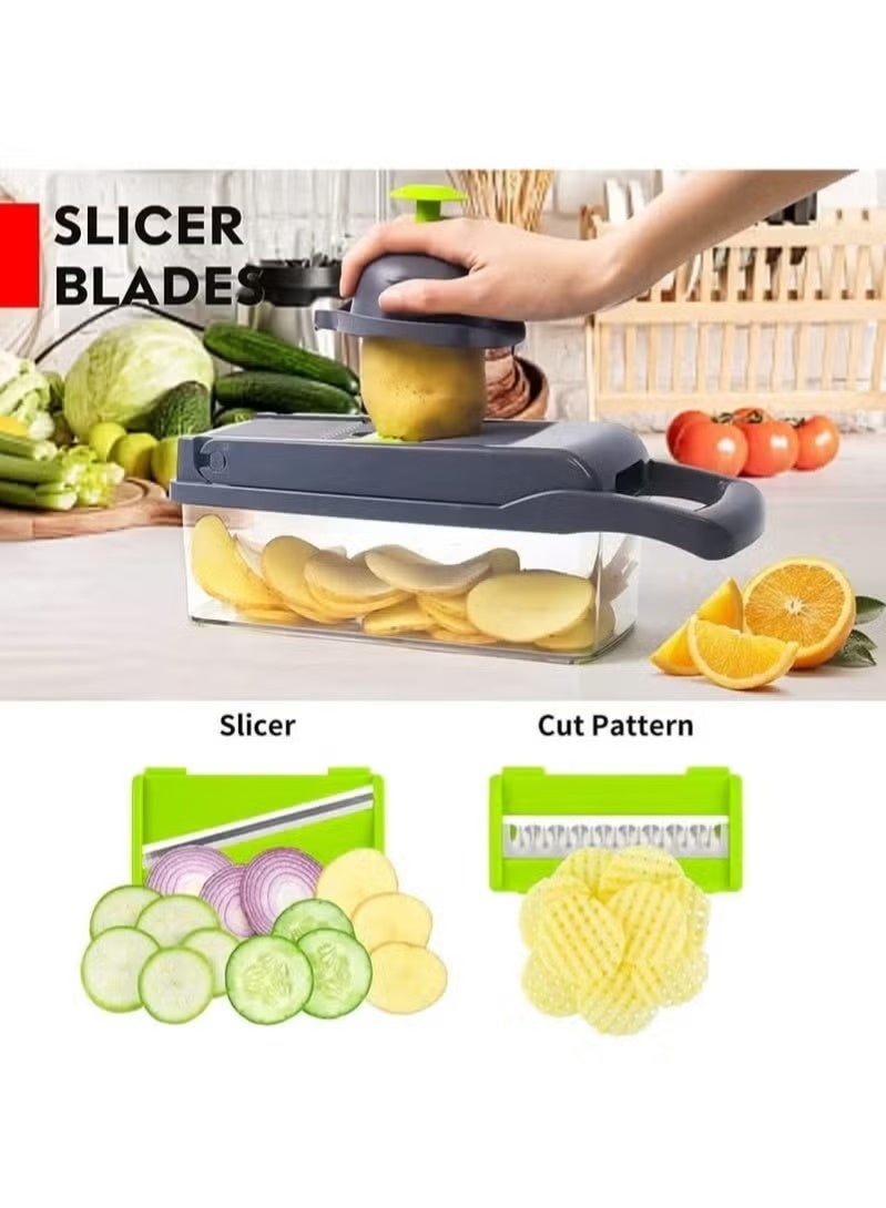Vegetable Chopper 16-in-1 – Multifunctional Food Cutter with 8 Interchangeable Blades, Large Storage Container, Onion & Garlic Chopper, Kitchen Slicer and Dicer - Image 5