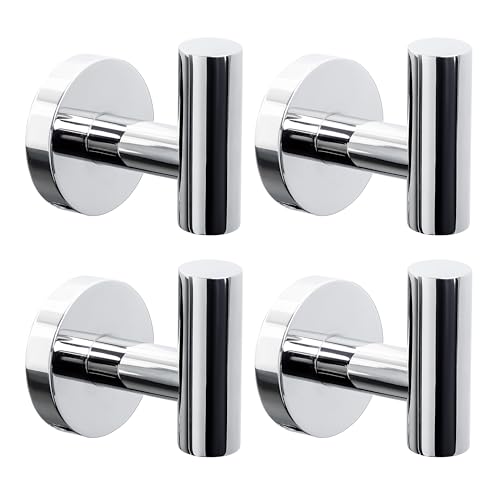 Homagic 4 Pack Bath Towel Hooks, Wall Mount Towel Holder Chrome Finish Towel Rack, Heavy Duty Robe Coat Loofah Hooks for Shower, Kitchen,Hotel, Pool Tile, Brick Modern Style Decor Wall Hooks - Image 1