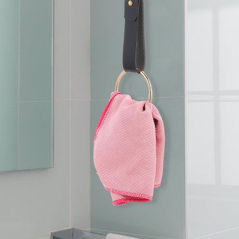 Black PU Wall Mounted Towel Ring 12cm Bathroom Holder Simple Home Decor Hardware - Image 5