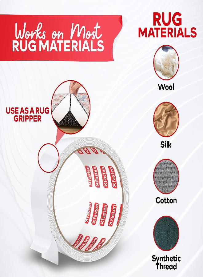 XFasten Double Sided Rug Gripper Tape - 2' x 5 Yds, 3-In Core Carpet Tape for Carpet to Carpet, Hardwood Floors, High Traffic Areas, Easy to Use Area Rug Tape - Image 2
