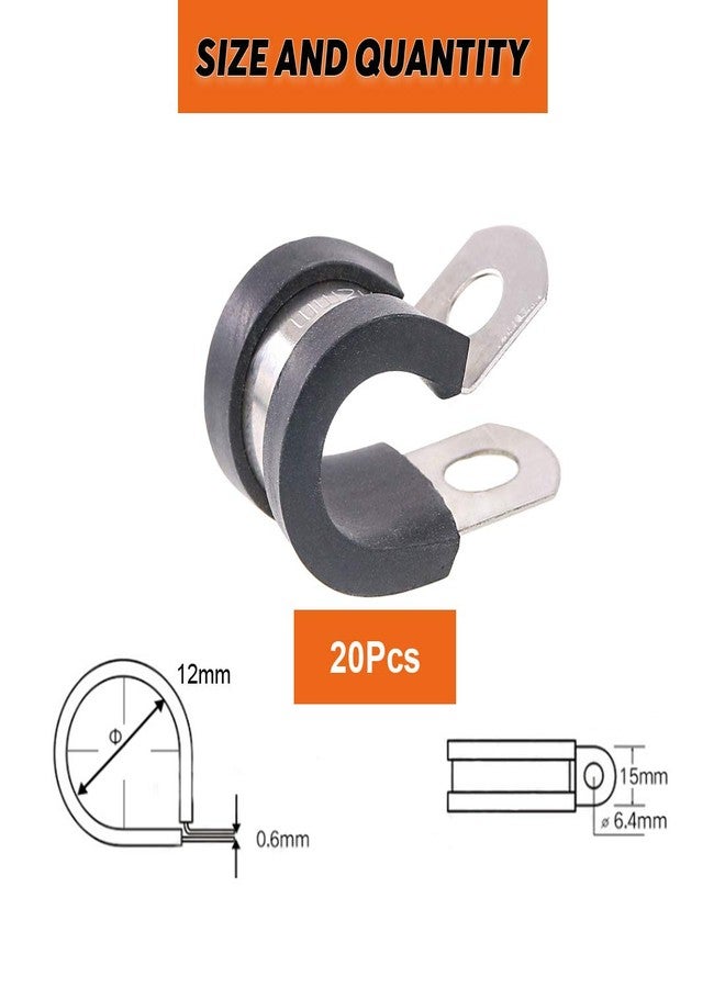 Keadic 20Pcs 1/2" (12mm) Cable Clamp Rubber Wire Clamps Stainless Steel Rubber Cushioned Insulated Clamps - Image 2