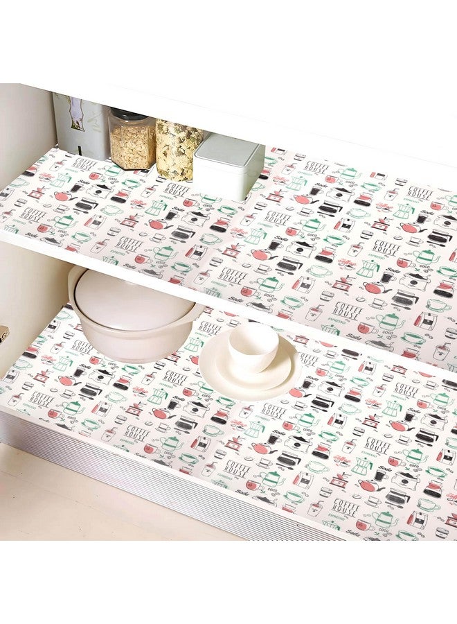Kuber Industries Shelf Liner | 5 Meter EVA Kitchen Cabinet Shelf Mat | Anti-Slip Bathroom Mat | Fridge Mat | Table Mat | Coffee House Print Wardrobe Mat | White - Image 1