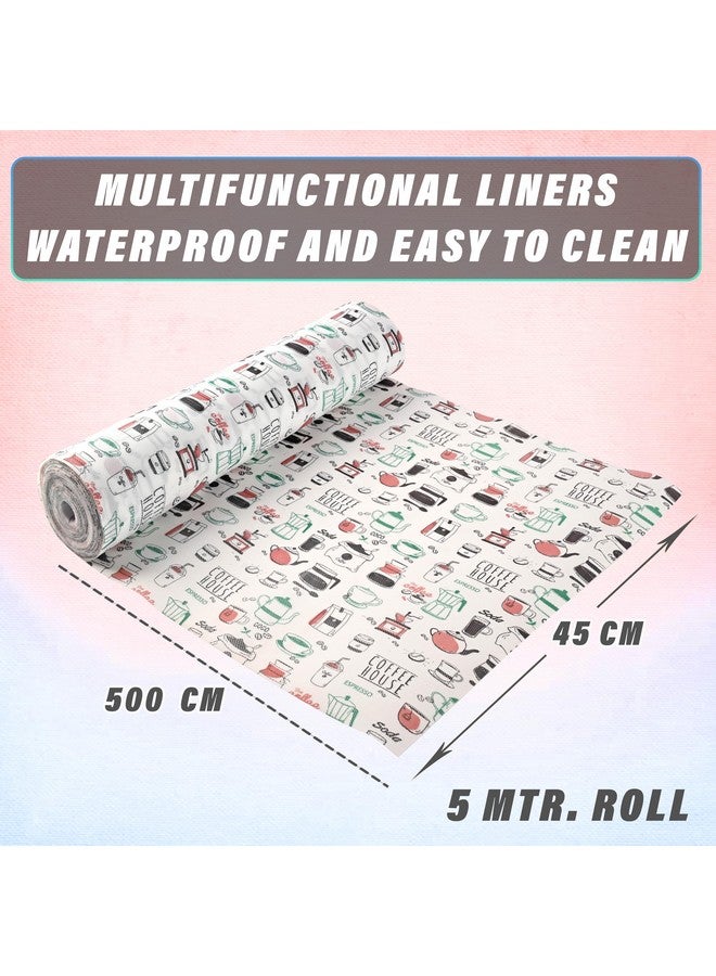 Kuber Industries Shelf Liner | 5 Meter EVA Kitchen Cabinet Shelf Mat | Anti-Slip Bathroom Mat | Fridge Mat | Table Mat | Coffee House Print Wardrobe Mat | White - Image 3