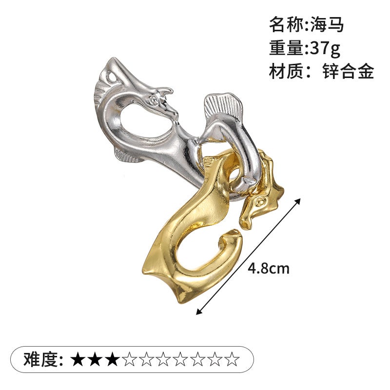 Magic Puzzle Gold Needle Horseshoe Square Lock Unlock Luban Lock Burn Brain Kong Ming Lock Triangle Chain High Iq Take Things - Image 1