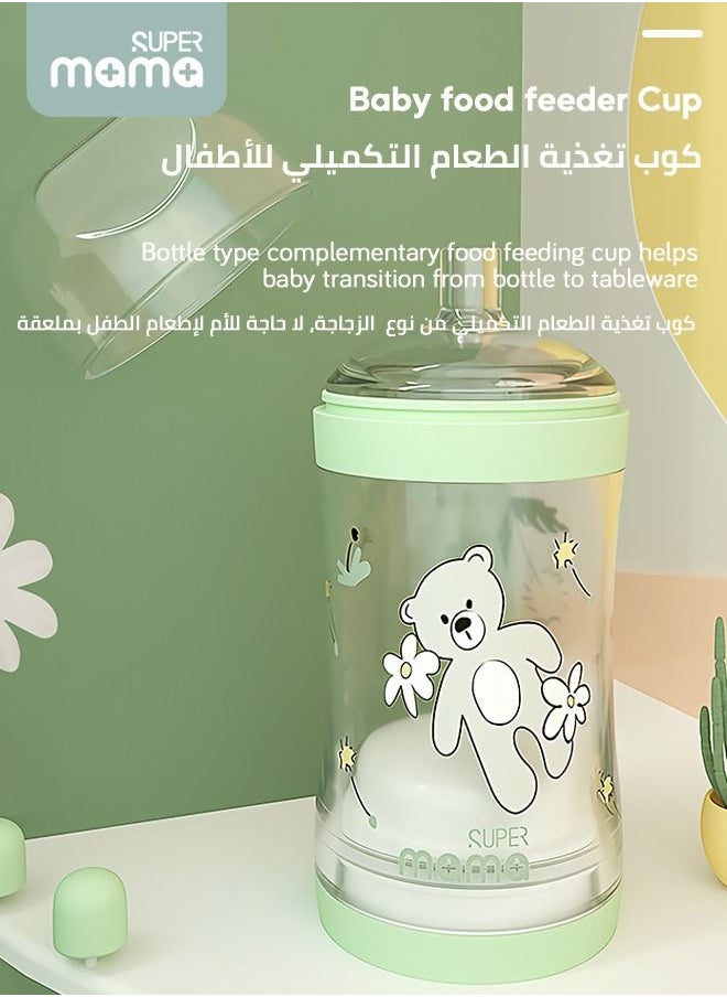 SUPERMAMA - Baby Food Feeder Bottle With Soft Silicone Nipple Self Feeding Pacifier for Toddlers Eat Liquid or Complementary Food Green - Image 1