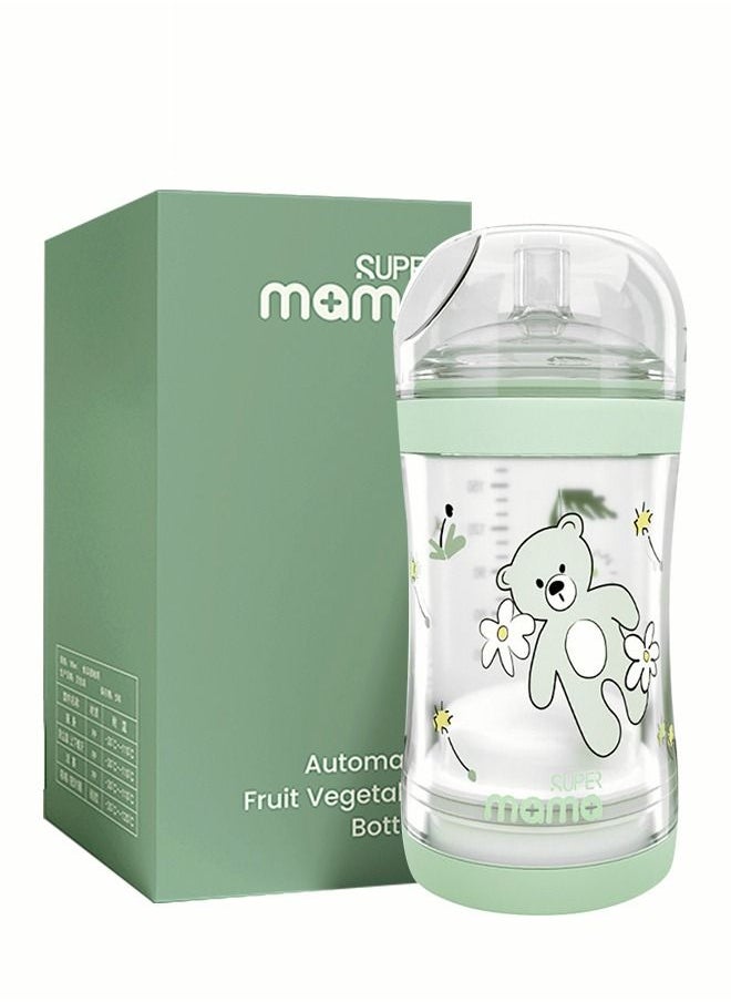 SUPERMAMA - Baby Food Feeder Bottle With Soft Silicone Nipple Self Feeding Pacifier for Toddlers Eat Liquid or Complementary Food Green - Image 1