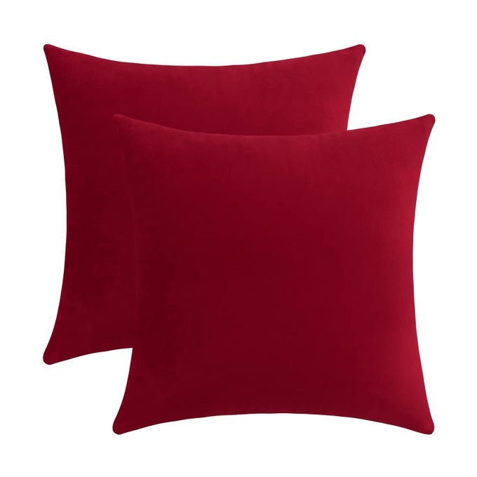 COMFY SOFT VELVET THROW PILLOW CASES FOR SOFA COUCH DECORATIVE SOLID SQUARE CUSHION COVERS FOR BEDROOM CAR SANTA RED 18 X 18 INCHES 2 PIECES