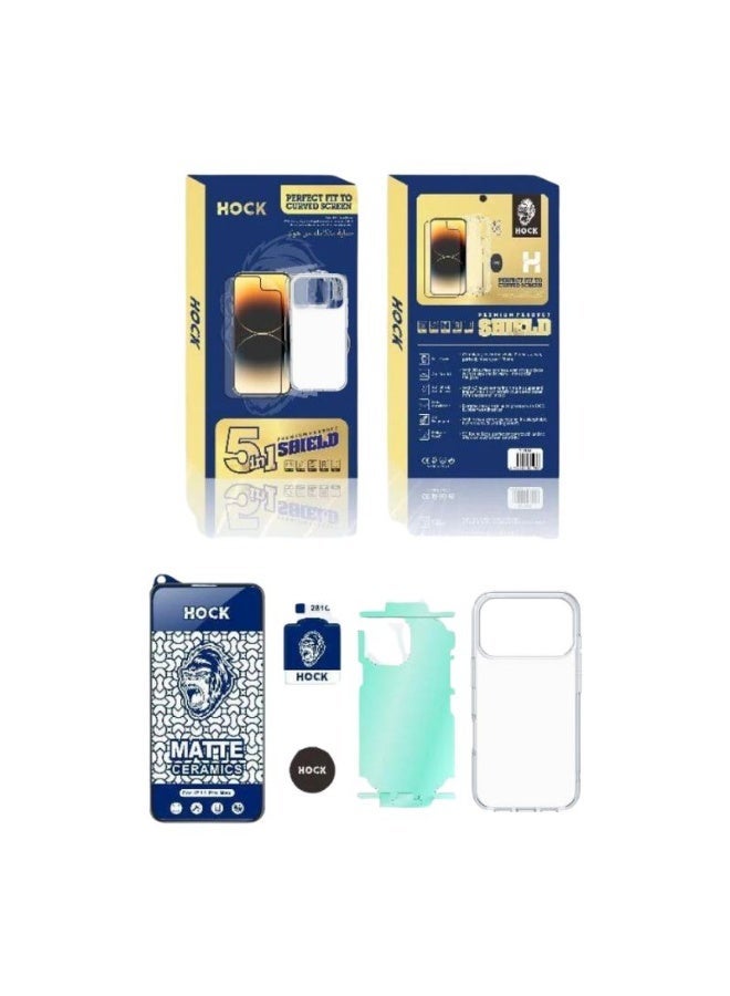 Hock iPhone 17 5-in-1 Complete Protection Package [5D Curved Screen Protection] [9H Shatter and Scratch Resistant] [Shockproof Clear Case] ​​[Camera Lens Protection] - Image 1