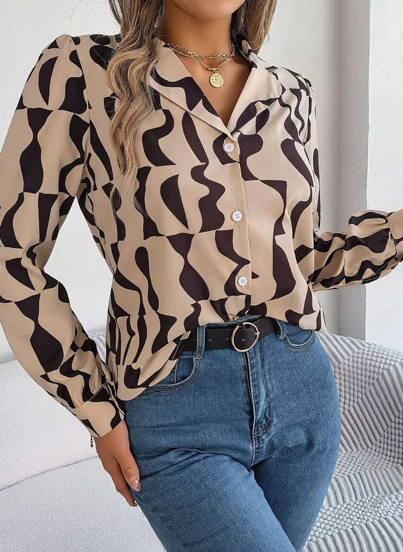 يونيكي Beige Chevron Print Shirt