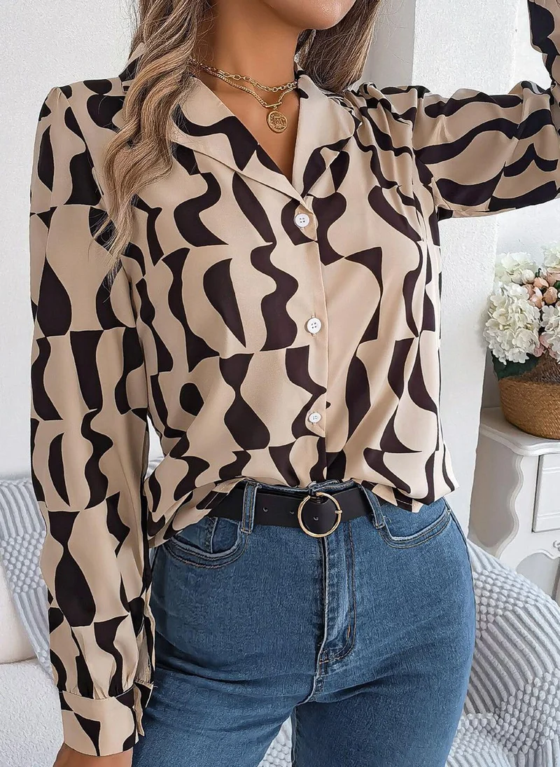 يونيكي Beige Chevron Print Shirt