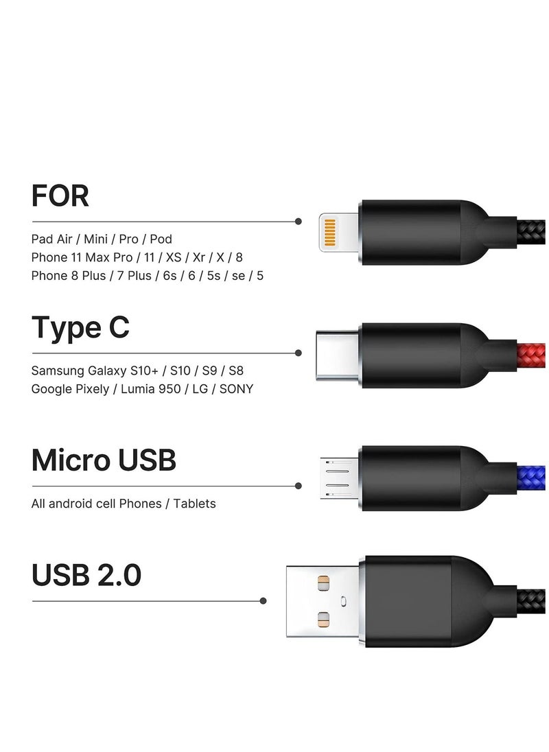 KASTWAVE - Multi Charging Cable, Multi Charger Cable Nylon Braided 3 in 1 Charging Cable Multi USB Cable Fast Charging Cord with Type-C, Micro USB and Lighting Port, Compatible with Most Phones & iPads 2 Packs - Image 1