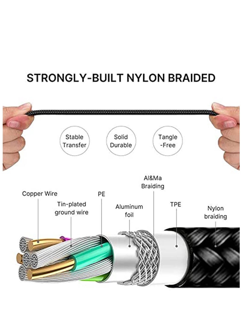 KASTWAVE - Multi Charging Cable, Multi Charger Cable Nylon Braided 3 in 1 Charging Cable Multi USB Cable Fast Charging Cord with Type-C, Micro USB and Lighting Port, Compatible with Most Phones & iPads 2 Packs - Image 1