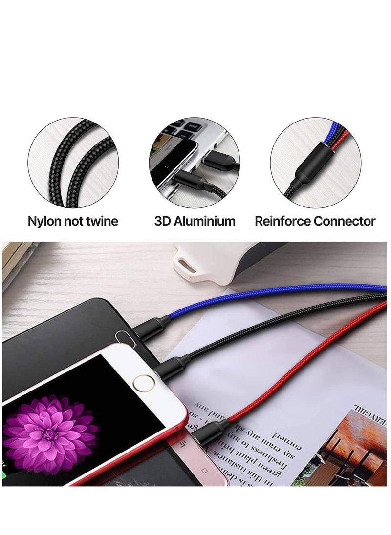 KASTWAVE - Multi Charging Cable, Multi Charger Cable Nylon Braided 3 in 1 Charging Cable Multi USB Cable Fast Charging Cord with Type-C, Micro USB and Lighting Port, Compatible with Most Phones & iPads 2 Packs - Image 1