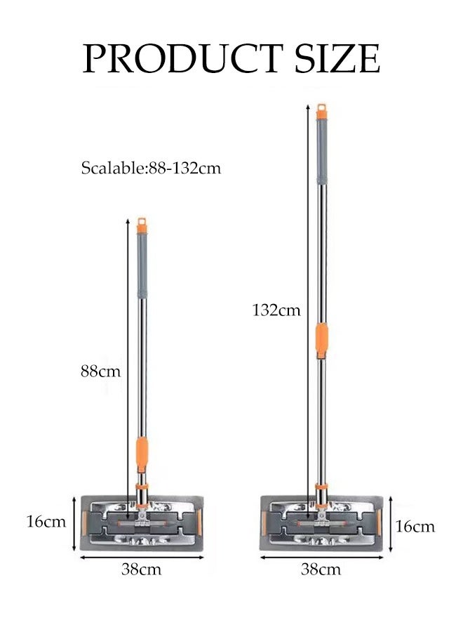 DUNISO Flat Bottomed Mop with Cloth Clip，Rotating Mop，Scalable，Metal Clip Anti Pinch Hand，Can Wipe Desktop, Floor, Walls, and Windows，2 Pads，Orange Grey - Image 2