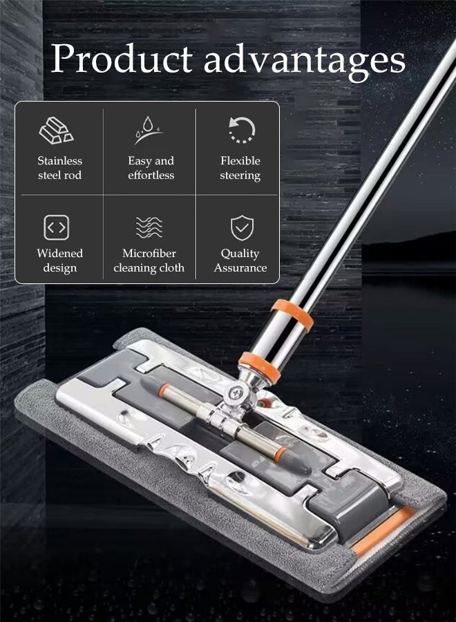 DUNISO Flat Bottomed Mop with Cloth Clip，Rotating Mop，Scalable，Metal Clip Anti Pinch Hand，Can Wipe Desktop, Floor, Walls, and Windows，2 Pads，Orange Grey - Image 5