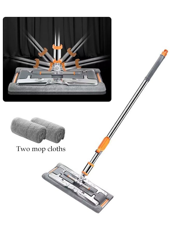 DUNISO Flat Bottomed Mop with Cloth Clip，Rotating Mop，Scalable，Metal Clip Anti Pinch Hand，Can Wipe Desktop, Floor, Walls, and Windows，2 Pads，Orange Grey - Image 1