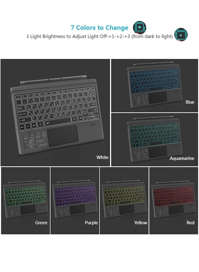 TUNKE Bilingual Bluetooth Keyboard with Large Touchpad for Surface Pro 3/4/5/6/7 – Wireless, Colorful LED (English & Arabic Letters) - Image 5