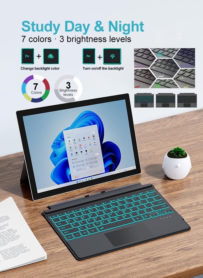 TUNKE Wireless Bluetooth Keyboard with Touchpad for Surface Pro 3/4/5/6/7 (12.3") Arabic & English Keys, Backlit Keyboard, Magnetic Attachment, Type-C Charging - Image 5
