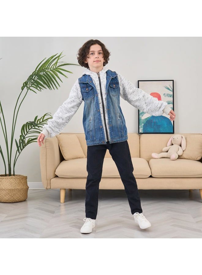 Mallimoda Kids Boys Girls Hooded Denim Jacket Zipper Coat Outerwear (9-10 Years, Style 7 Denim) - Image 3
