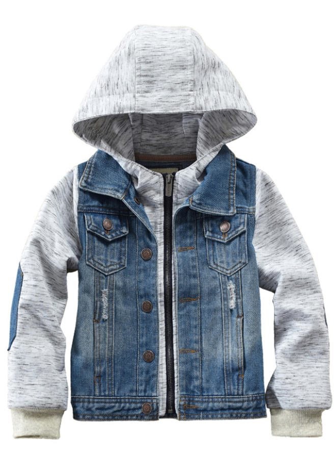 Mallimoda Kids Boys Girls Hooded Denim Jacket Zipper Coat Outerwear (9-10 Years, Style 7 Denim) - Image 1