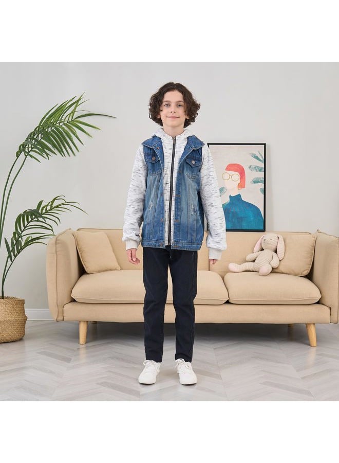 Mallimoda Kids Boys Girls Hooded Denim Jacket Zipper Coat Outerwear (9-10 Years, Style 7 Denim) - Image 2