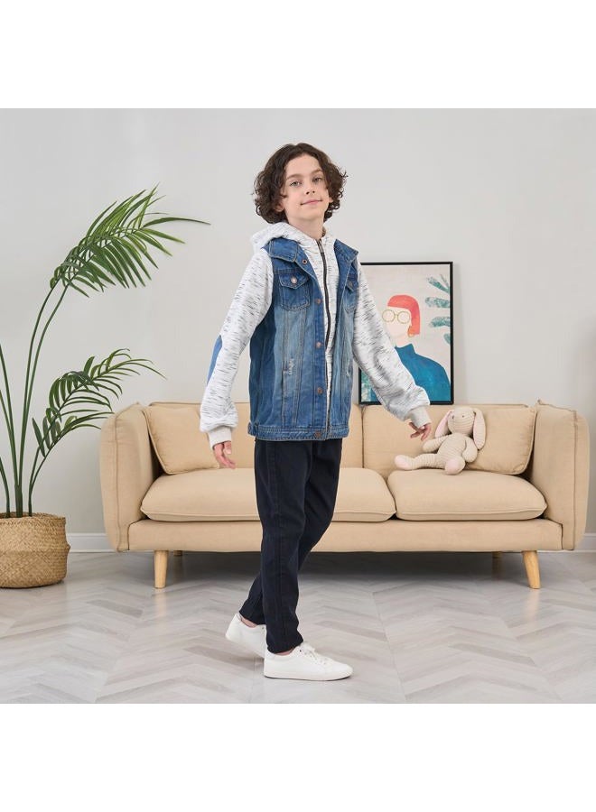 Mallimoda Kids Boys Girls Hooded Denim Jacket Zipper Coat Outerwear (9-10 Years, Style 7 Denim) - Image 5