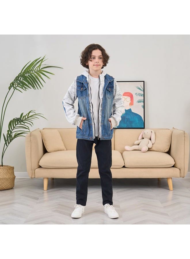 Mallimoda Kids Boys Girls Hooded Denim Jacket Zipper Coat Outerwear (9-10 Years, Style 7 Denim) - Image 4